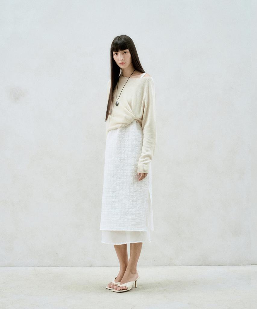 Rie Checked-Chiffon Layered Midi Dress White