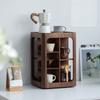 BEPAN Rotatable 4-Tier Walnut Wood Storage Rack Desktop Organizer for Cups Coffee Accessories Solid Wood Stand Home Storage