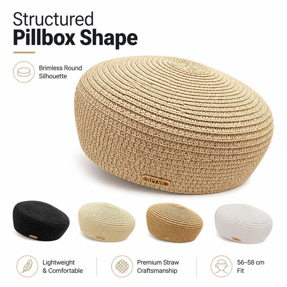 Solid Women's Straw Pillbox Hat Structured Crown Painter Hat New Round Dress Hat  Formal Occasions