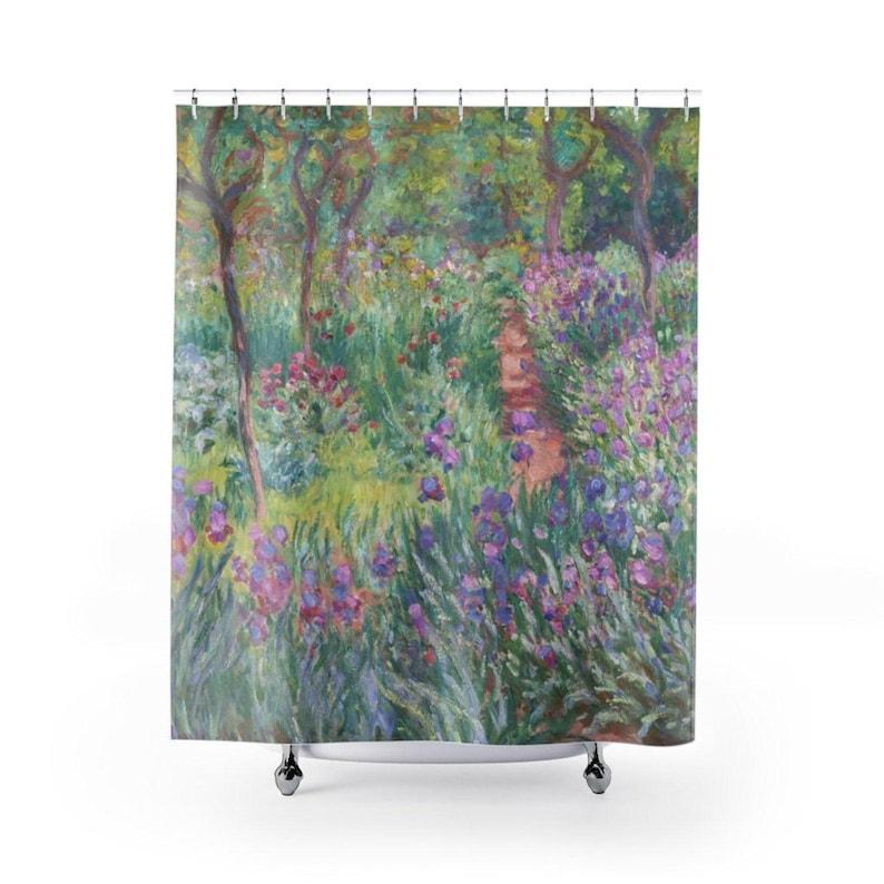 Monet-Inspired Garden Shower Curtain - Impressionist Floral Bath Decor for Art Lovers W90xH180cm