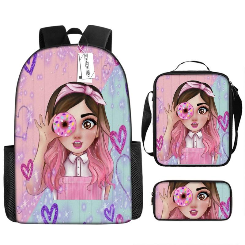 Cute Donut Kids Backpack Set Elementary Students Oxford Fabric School Bag With Crossbody Pouch Pencil Case Lightweight