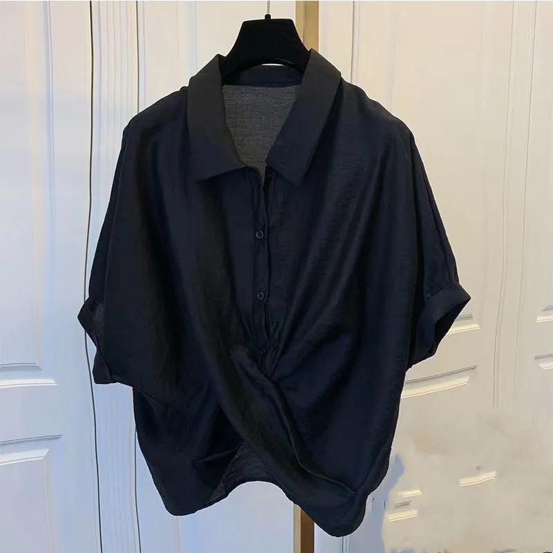 Women's Summer Loose-Fit Asymmetrical Shirt: Slimming Plus-Size Design for Workwear