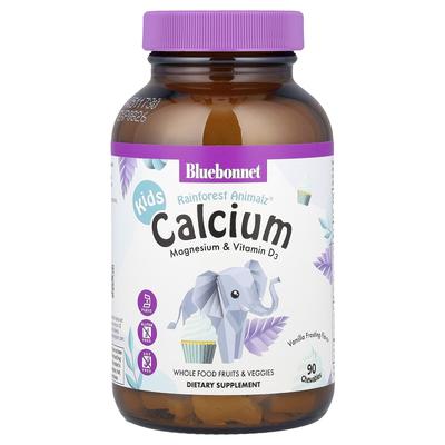 Kinder, Rainforest Animalz®, Kalzium Magnesium & Vitamin D3, Vanille-Zuckerguss, 90 Kautabletten
