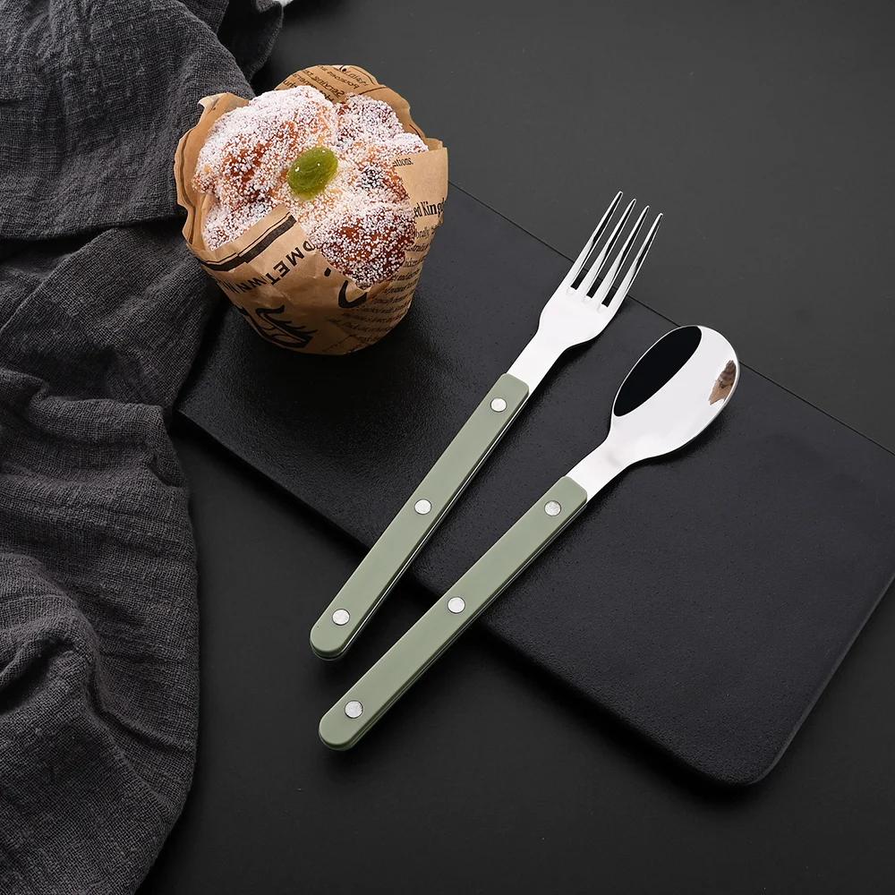 1/4/6Set Acrylic Handle Knife Fork Set Stainless Steels Dinner Cutlery Set Green Silver Western Dinnerware Home Kitchen Flatware