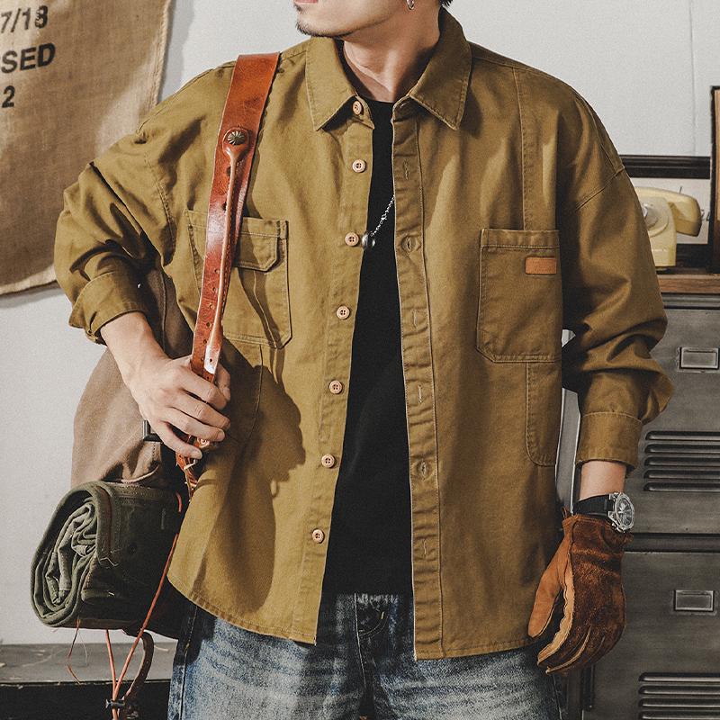 Herren Retro Schweres Arbeitshemd: Langärmige Jagdjacke im Oversize-Schnitt mit Samtfutter, Herbstlicher Coach-Stil.