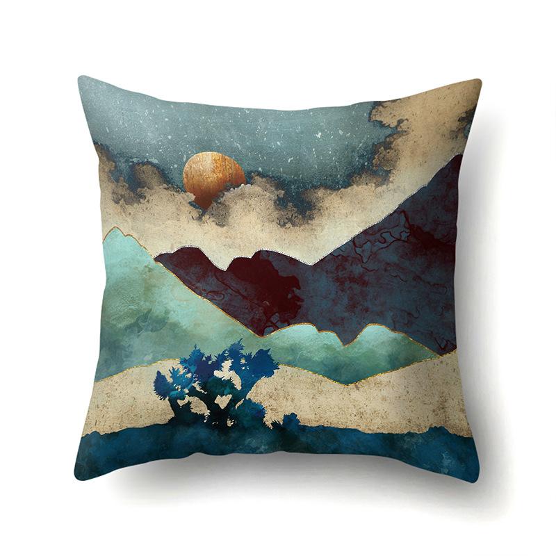 Polyester Pillow Cover Mountain Print Pillow Cover Waist Cushion Cover Car Cushion Head Cushion Cover Premium Durable