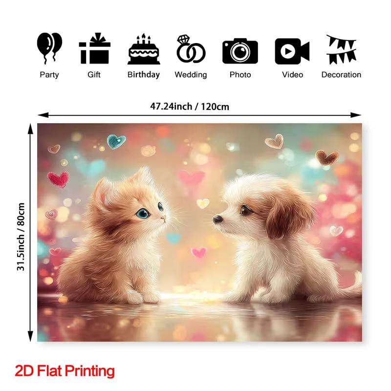 

2D Dreamy Cat and Dog Backdrop Cloth for Party, Photo & Decoration 47.2x31.5inch/120*80cm