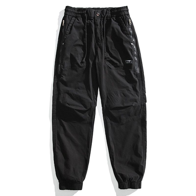 Spring and Autumn Men's Fashion Brand Retro Loose Multi-pockets Drawstring Top Overalls Washed Pure Cotton All-Match Sports Casual Trousers