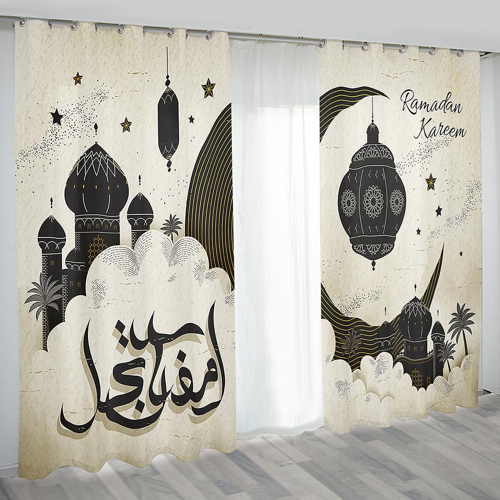 3d Eid Mubarak Ramadan Lslamic Muslim Kareem Boho 2 Panels Free Shipping Slim Drape Windowpane Drape for Livingroom Space Bedchamber Decoration