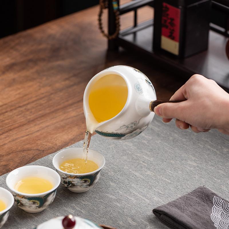 Ceramic Tea Dispenser Fair Cup Tea Pouring Device Tea Sea Suet Jade White Porcelain Fair Cup Solid Wood Side Handle Large Fair Cup