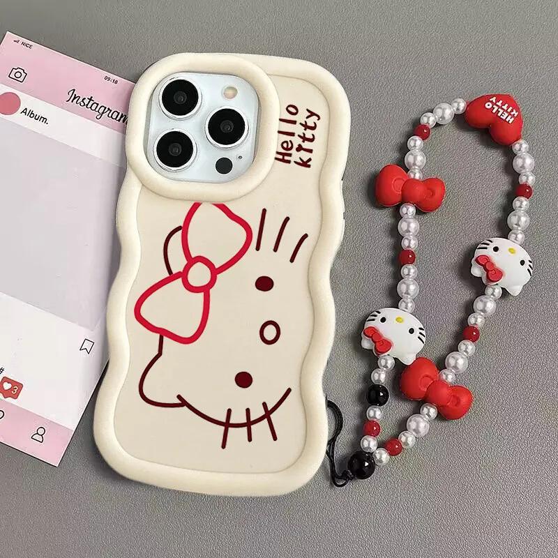 Hello Kitty Chain Case For Iphone 17 Pro Max 16 15 14 13 12 11 Pro Max 17 Air 16e 14 16 15 Plus 16+ Phone Casing Cute Wave TPU