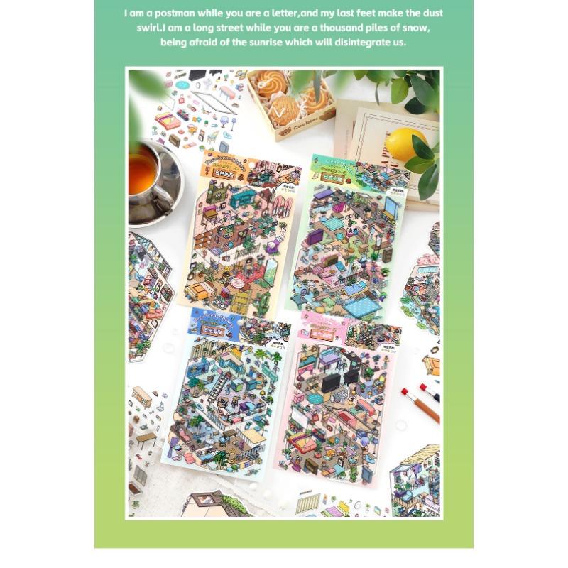 Cartoon Style 2 5d Landscape Sticker For Hand Account Diy Micro Scene Collage