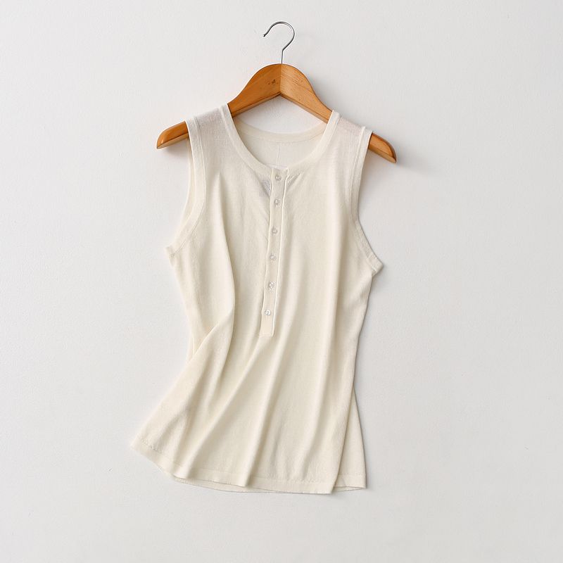 Self-Retention ~ Elegant Simple Wide Shoulder Strap Ice Linen Sleeveless Knitwear Women's Summer Thin Knitted Vest Bottoming Shirt