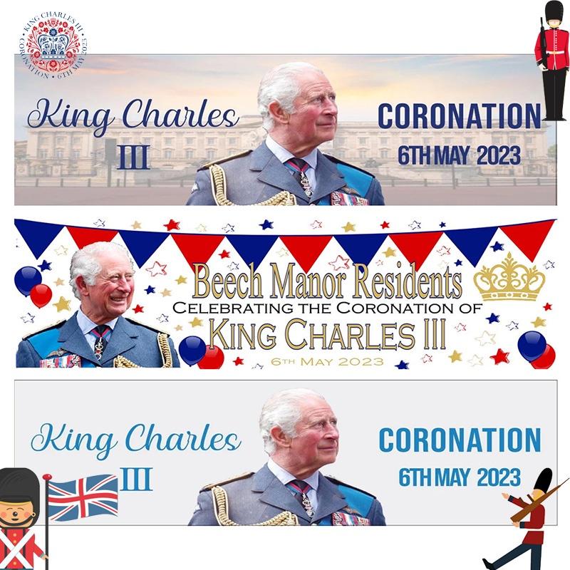 Krönungsflagge König Karl III. Premium Polyesterstoff 50x150cm