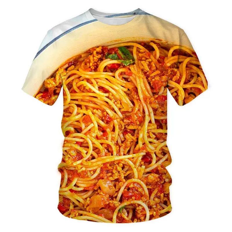 Fried Chicken Pasta Graphic T-shirt for Men 3D Print Food Short Sleeve Loose Funny T Shirt Kids Casual Street Tee Shirts Tops