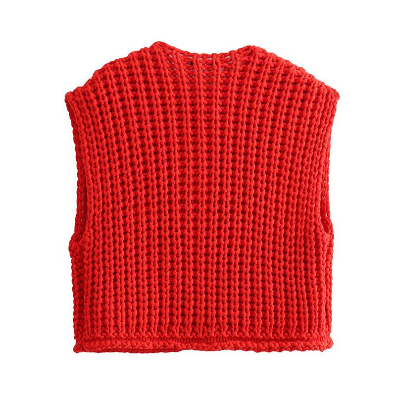 Winter New Women's Clothing Vest Simple Pocket Sleeveless Short Knitted Vest Cardigan Top