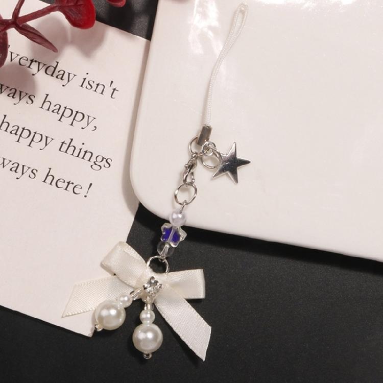 Mobile Phone Pendant Beaded Phone Chain Bowknot Pearl Keychain Camera Accessory