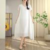 Solid Color V-neck Short-sleeved Cotton and Linen Dress Women's 2025 Summer New Medium-length Fairy Skirt Linen Skirt Children