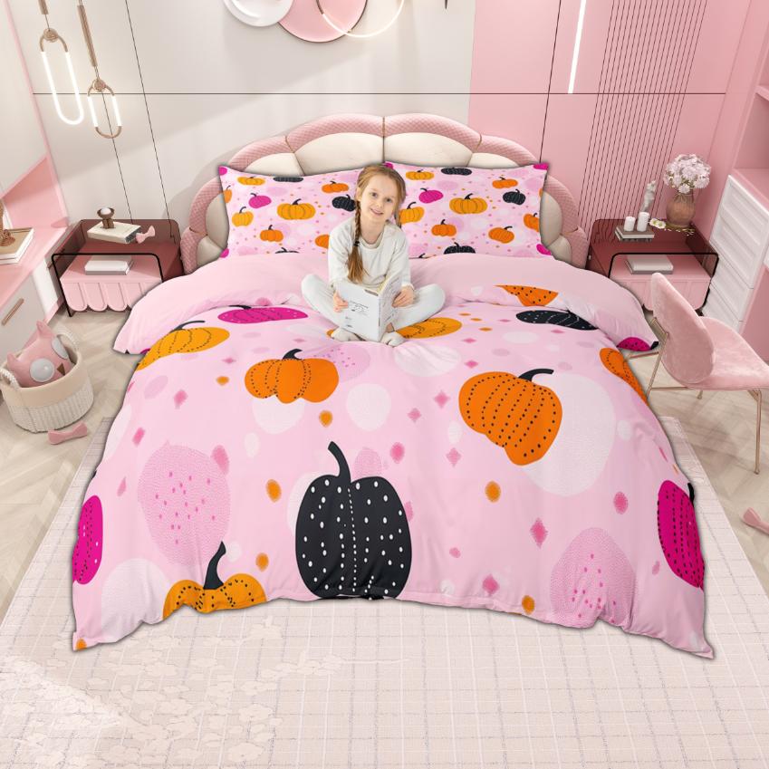 Homewish Watercolor Pumpkin Duvet Cover Set, Hello Fall Bedding Set, Thanksgiving Day Comforter Cover Set