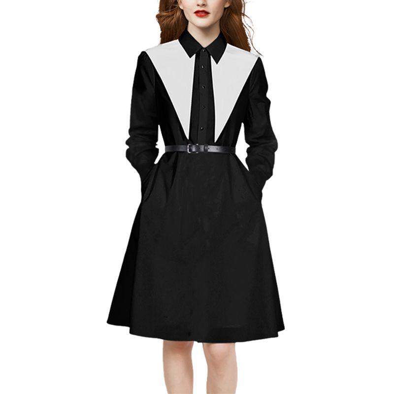 

Fall 2025 New Arrival Women s Fashion French Elegance Print Dress Mid Length Long Length Long Sleeves Shirt Skirt Black (Long sleeves) M
