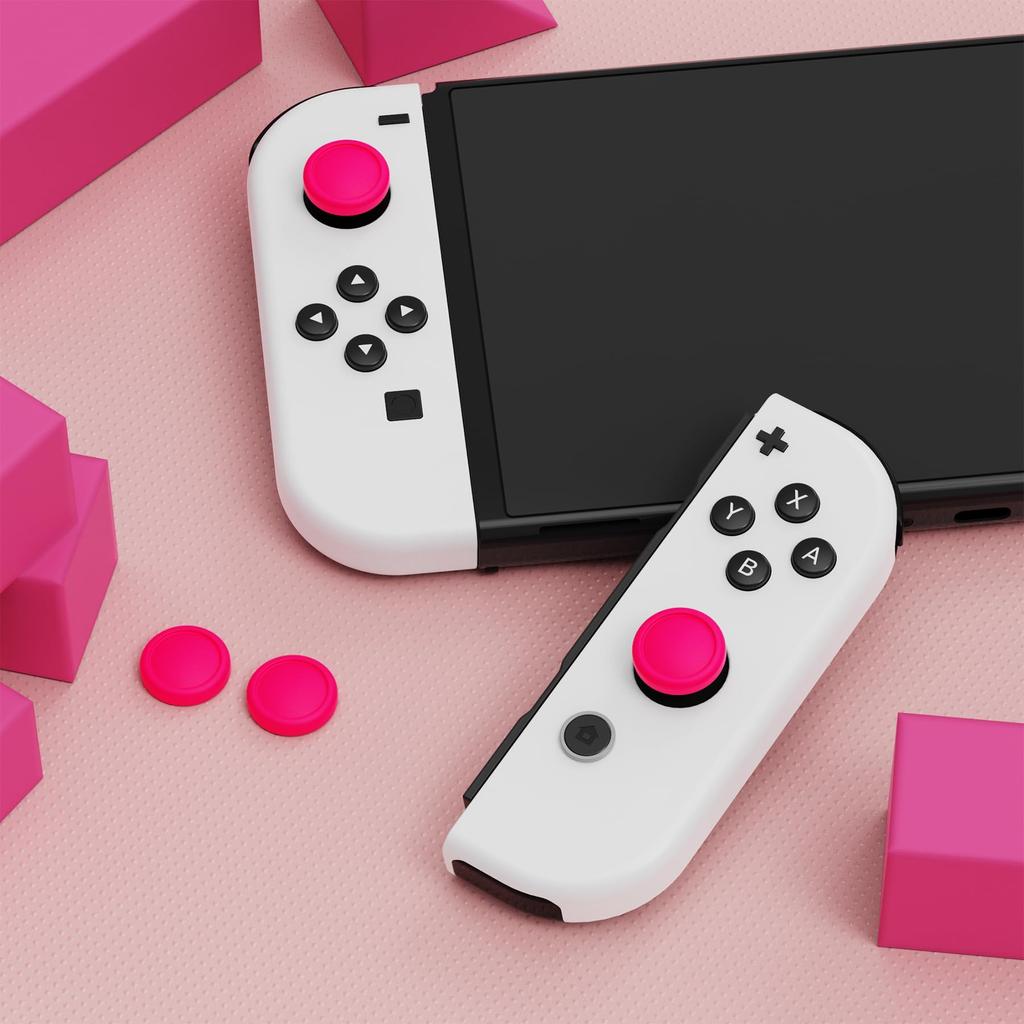 eXtremeRate PlayVital Cute Switch Thumb Grip Joystick Caps for Switch Lite Silicone Analog Covers for Bright Pink Caps, & & OLED, Joy-Con Sticks,