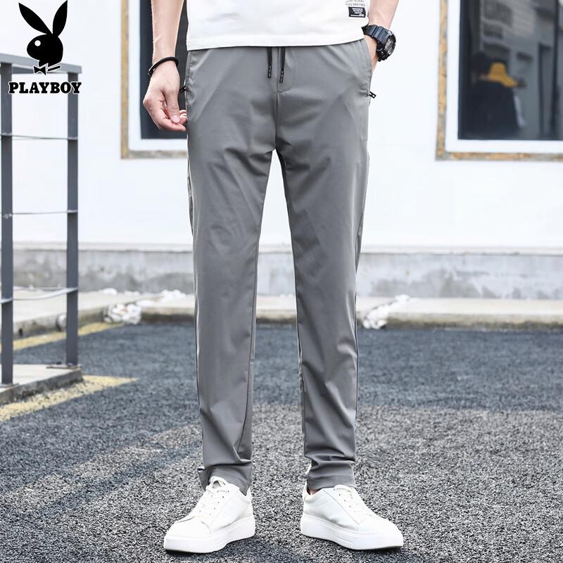 PLAYBOY Men's Ice Silk Loose Straight Casual Pants