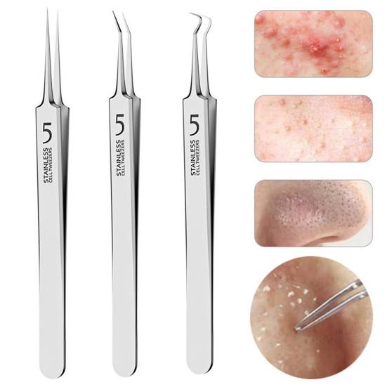 Acne Blackhead Tweezers Acne Needle Stainless Steel Blemish Extractor Acne Removal Kit for Clear Skin