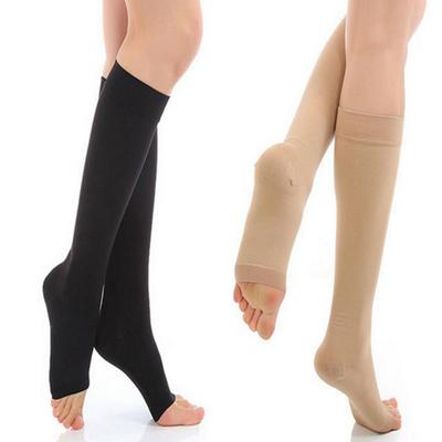 1 par de meias de compressão unissex, meias de compressão de alta elasticidade, permeáveis ao ar, anti-riscos, com suporte para os dedos abertos, para veias varicosas