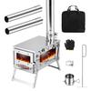 Foldable Camping Stove, Stainless Steel Portable Wood Burning Stove, Tent Stove with Visible Window, Adjustable Vent & Multiple-Section Pipe for