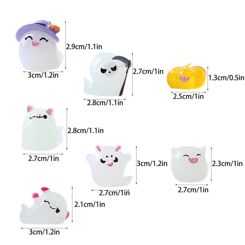 Halloween Miniature Figurines Set Of 7 Halloween Sculpture Glow In The Dark Cute Home Decor Classic Resin Ghost Pumpkin Witch
