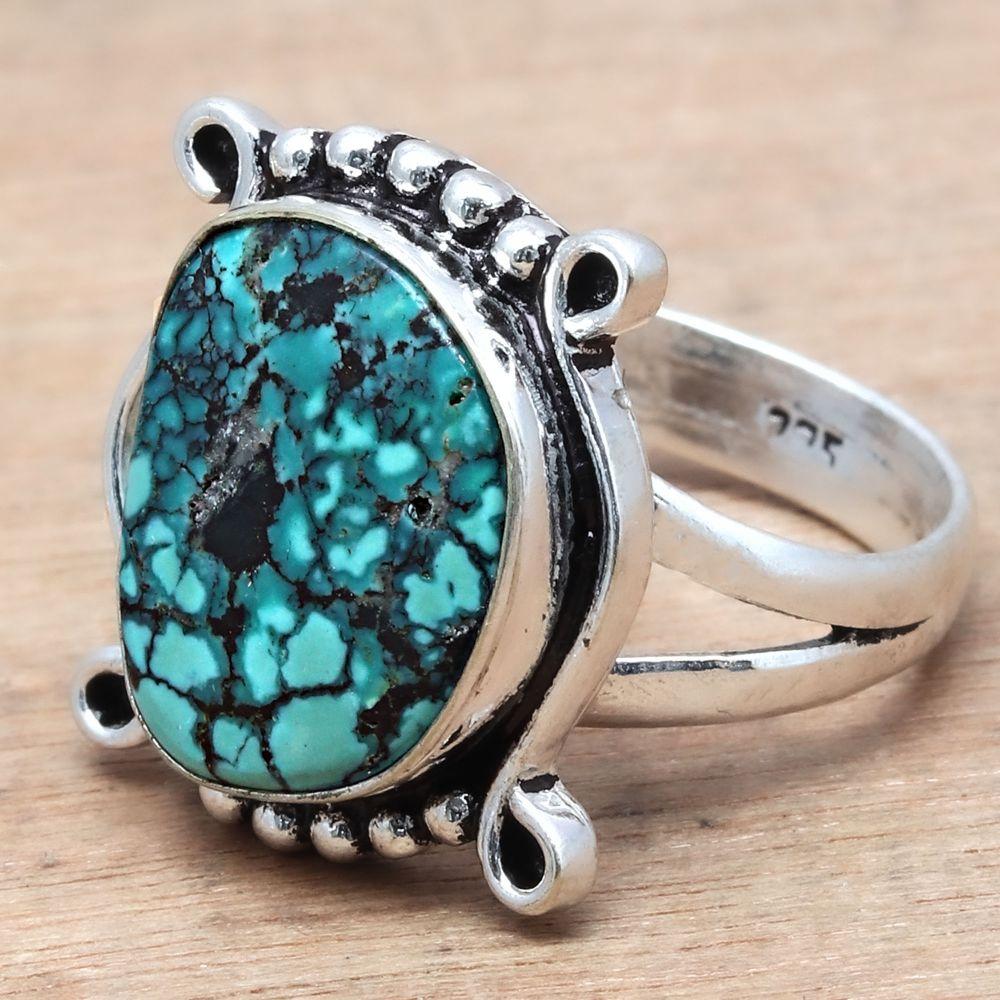 Tibetan Turquoise Gemstone Handmade Silver Jewelry  "8"