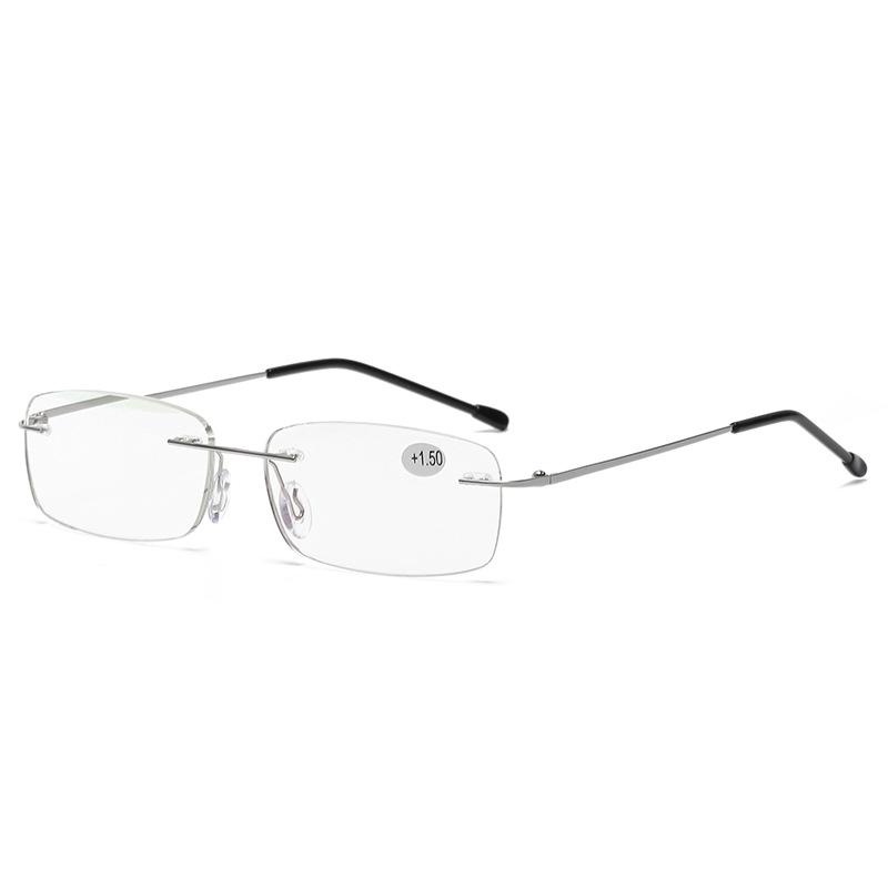 Titanium Alloy Rimless Ultra-Light Anti-Blue Light Reading Glasses with Memory Thin Legs and Hinge-less Design.