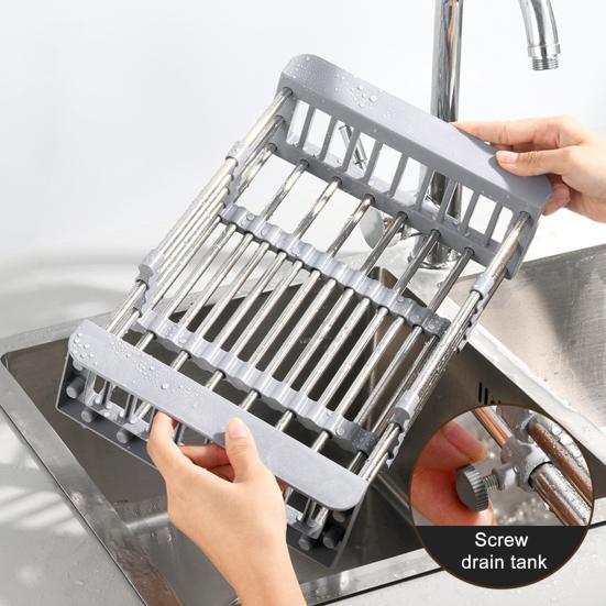 Égouttoir à vaisselle extensible pour évier en acier inoxydable, égouttoir à vaisselle pour évier de cuisine, fruits et légumes