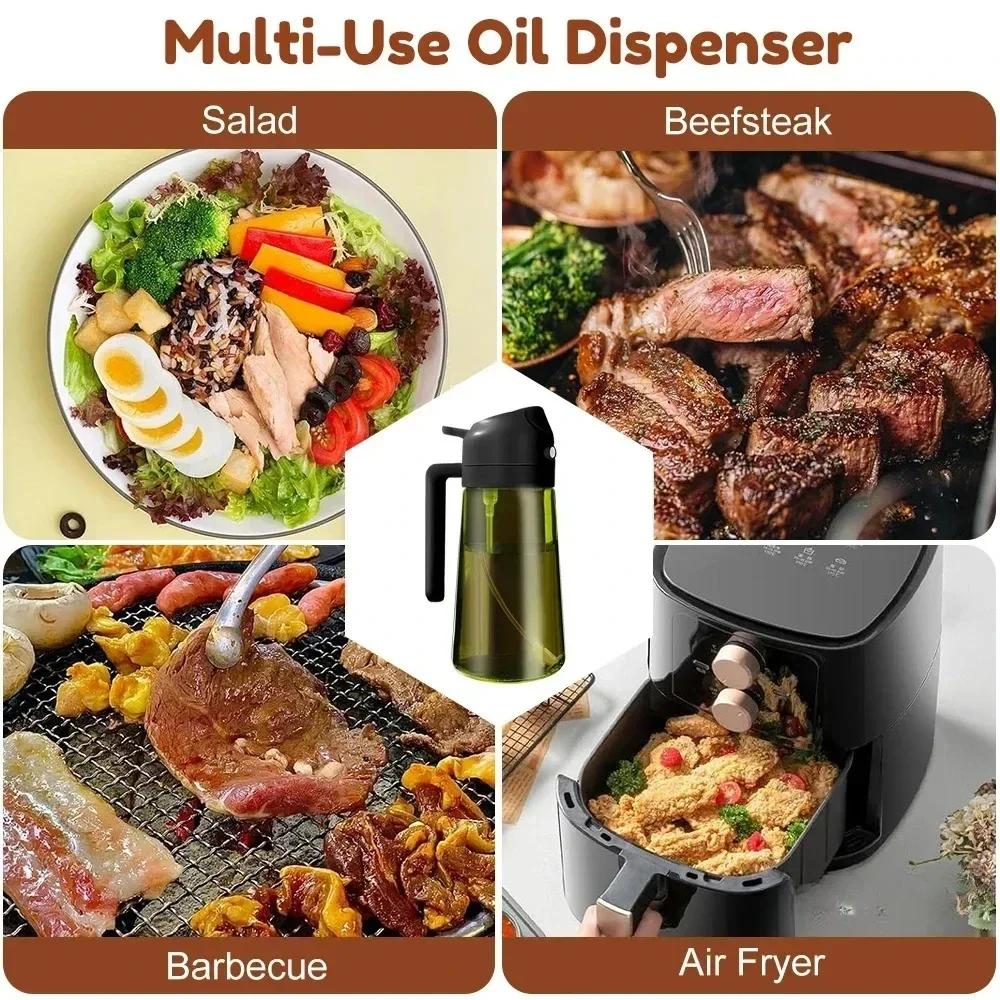 2 in 1 Olive Oil Dispenser Bottle 470ml Light-Blocking Dark Oil Sprayer for Cooking for Kitchen Dark Green Glass Oil Bottle