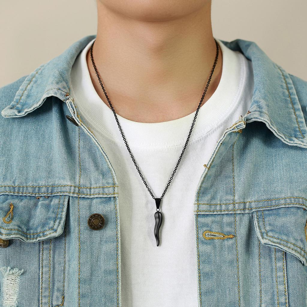 Stainless Steel Italian Horn Pendant Necklaces for Men Jewelry,Fashion Chic Chains Necklace