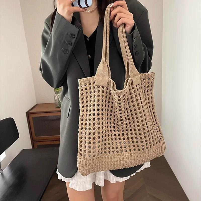 Large capacity tote bag woven bag summer shoulder bag women's hand-woven bag new holiday beach bag