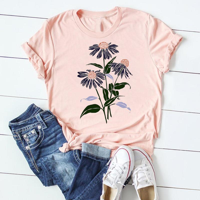 Watercolor Short Sleeve Tee Top Fashion Tshirt Flower Spring Season Clothing Casual Women Print Summer Lady Female Graphic T-shirt