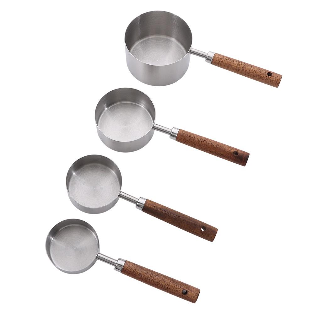 4 Pezzi Cucchiaio Dosatore Caffè con Manico in Legno Oro Argento Strumento per Cottura Gelato Zucchero Sale Spezie