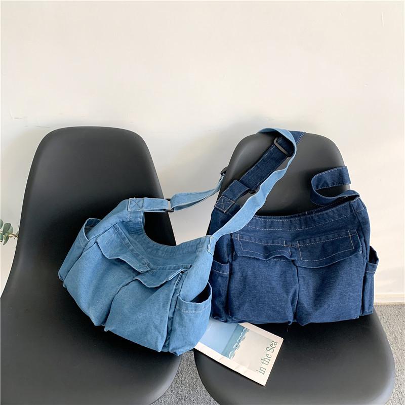 Джинсовая сумка Женская большая вместительная сумка через плечо Студенческая сумка через — фото 6