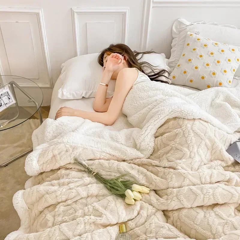 Plaid-Bettdecke für Kinder und Erwachsene, warme Winterdecken und Überwürfe, dicke Woll-Fleece-Überwurf, Sofa-Bettdecke, Bettdecke, weiche Tagesdecke