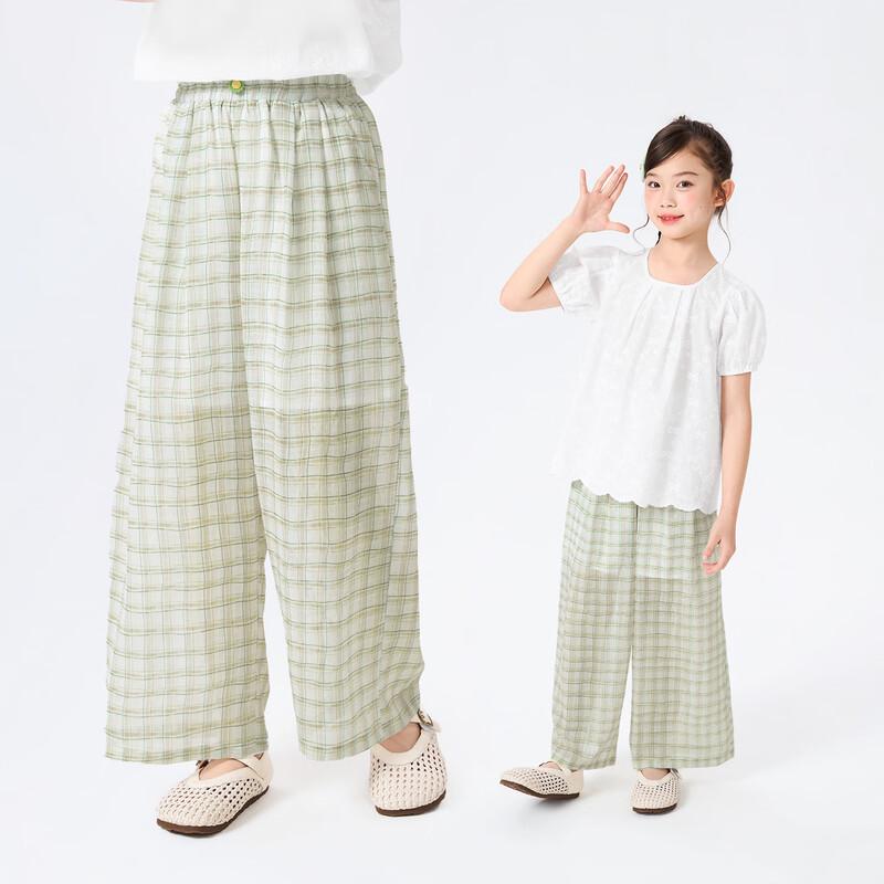 Girls Green Plaid Elastic Waist Wide-Leg Pants 140 зеленый плед