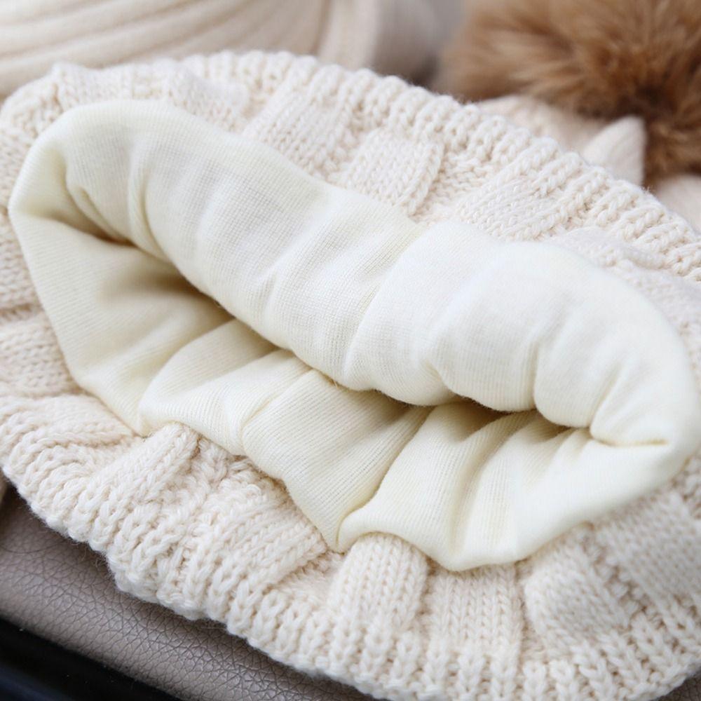 Cute Winter Hats Scarf Set Children Fur Pompom Winter Hats New Warm Knit Beanies