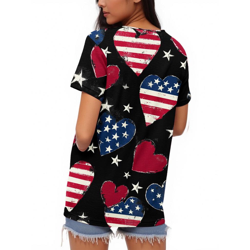 Dámské tričko Tričko Potisk knoflíku Krátký rukáv Denní víkend Móda Basic Top s výstřihem do V