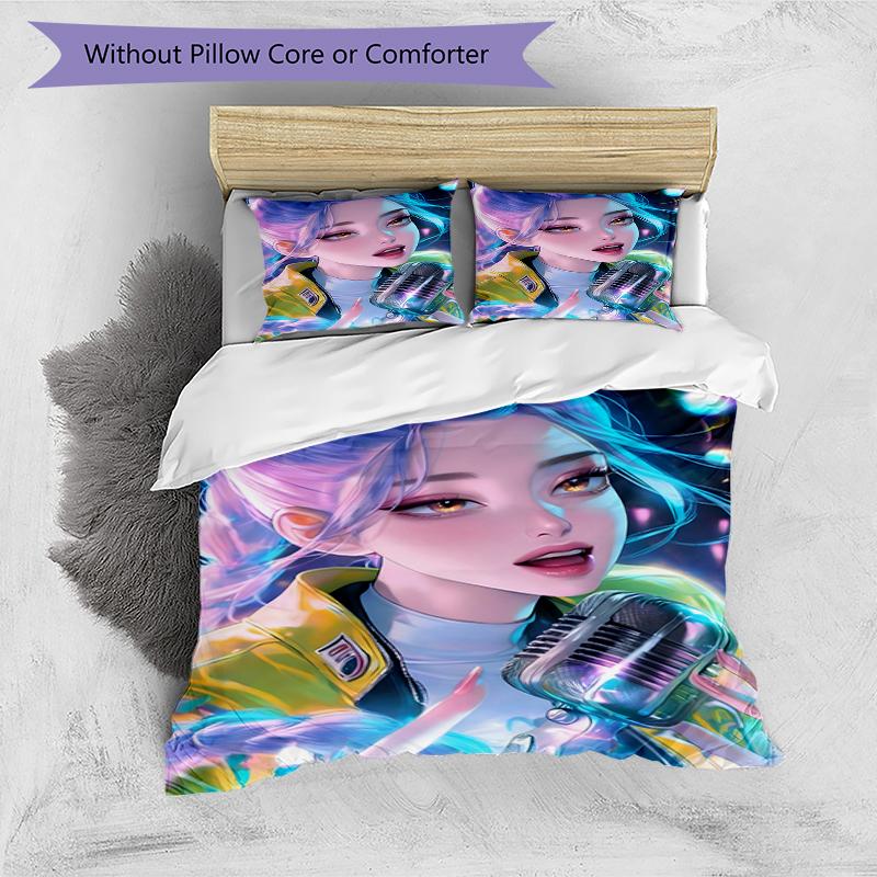 3pcs KPop Demon Hunters RUMI5 Design Cover Set - HD Printed Bedding with 1 Cover and 2 Pillowcases - Perfect for Home and Dorm Decor