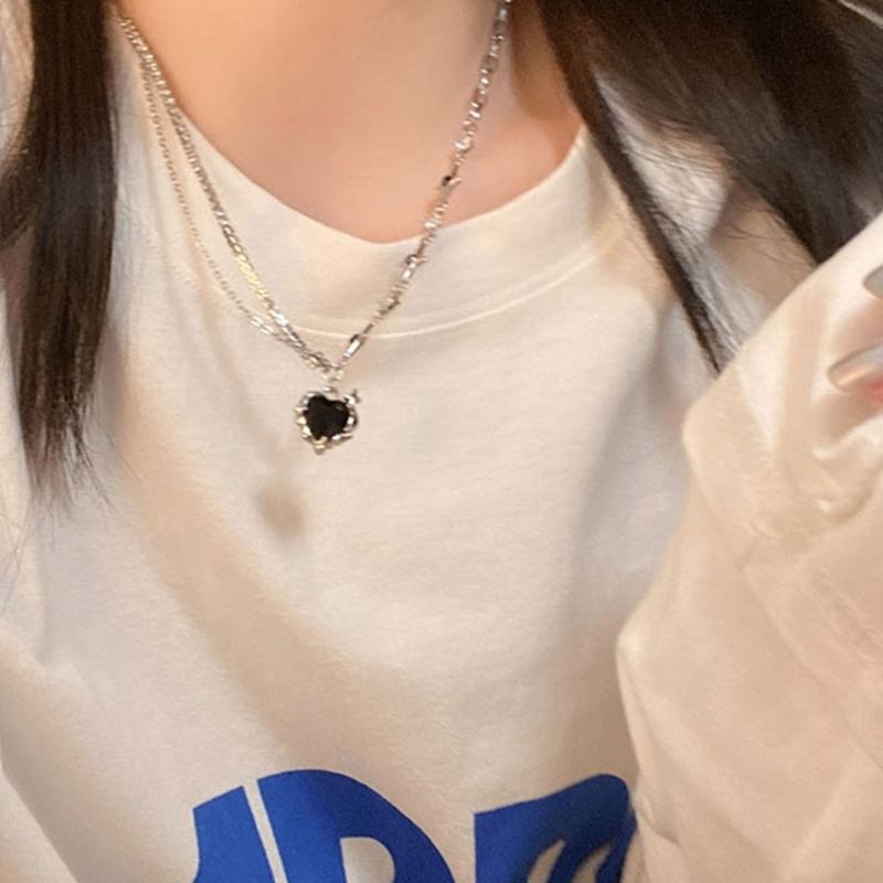 Y2K Accessories Fashion Heart Water Drop Pendant Necklace Crystal Egirl Sweet Cool Clavicle Chain Aesthetic Jewelry