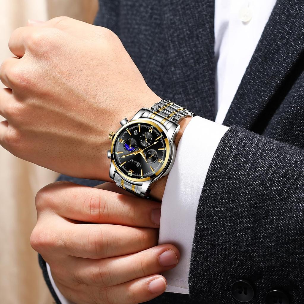 DIZIZID Quartz Chronograph Popular Business Multifunctional Stainless Water Resistant To 3 Luminous Watch for Job Hunting Men's Watch, Watch, Stylish,