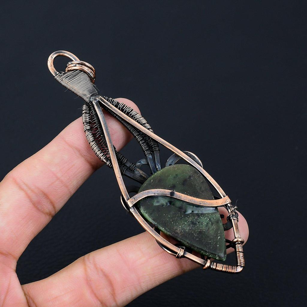 Ruby Zoisite Gemstone Pure Copper Wire Wrapped Handmade Pendant Jewelry Gift