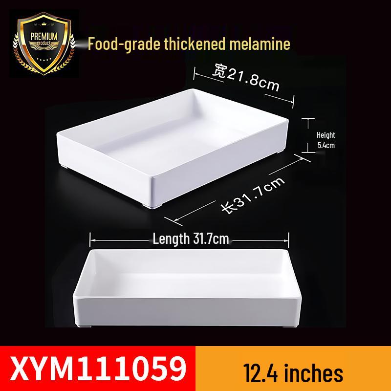 Melamine Rectangular Tray for Braised Dishes - White Display Plate for Cooked or Cold Foods