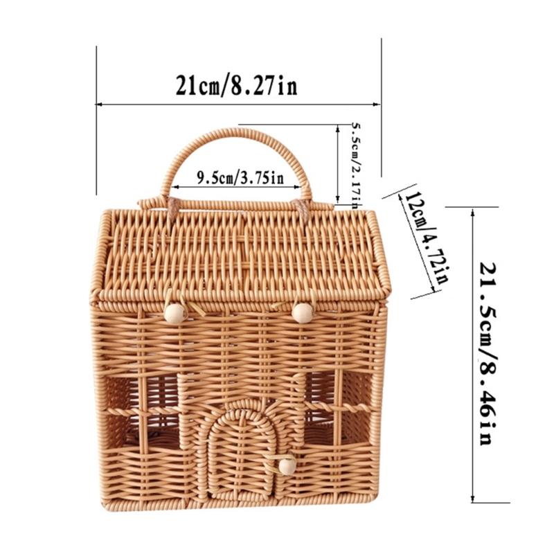 Valigia Scatola Decorativa in Rattan Cesto Intrecciato a Mano in Plastica a Forma di Casa con Manico Sacchetto per Confezionare Regali per Festival