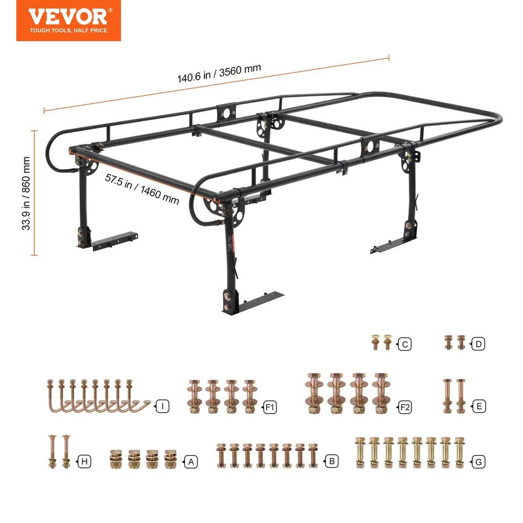 Truck Rack Pick Up Ladder Rack 1000lbs Capacity 43.3"-63" Width for Lumber